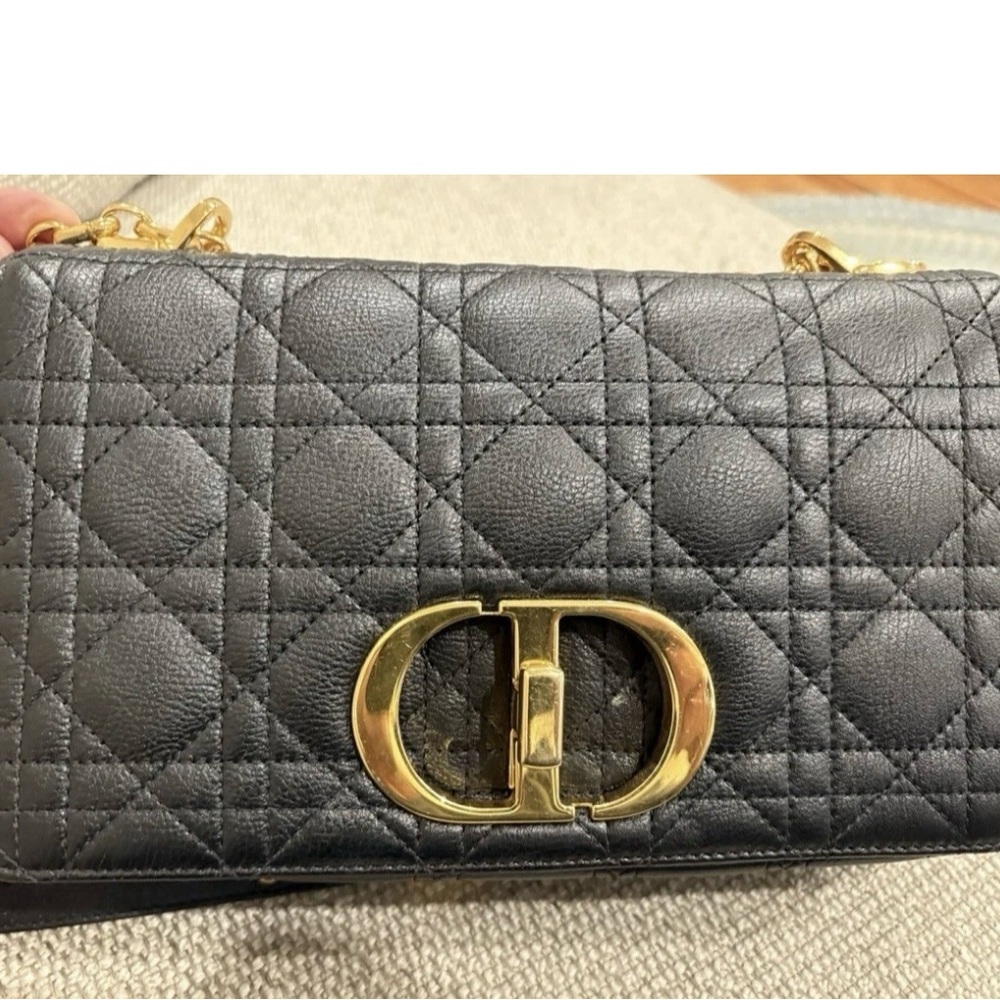 Black Quilted Leather Bag with Gold Accents